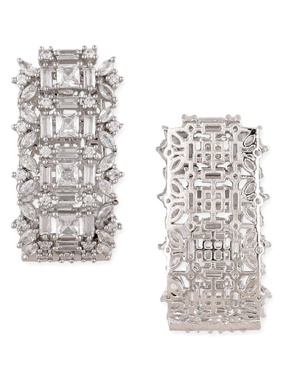 Regal Rhodium Plated American Diamond Earring - Auraa Trends - Hoop & Huggies - American Diamond American Diamond Earring
