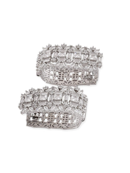 Regal Rhodium Plated American Diamond Earring - Auraa Trends - Hoop & Huggies - American Diamond American Diamond Earring