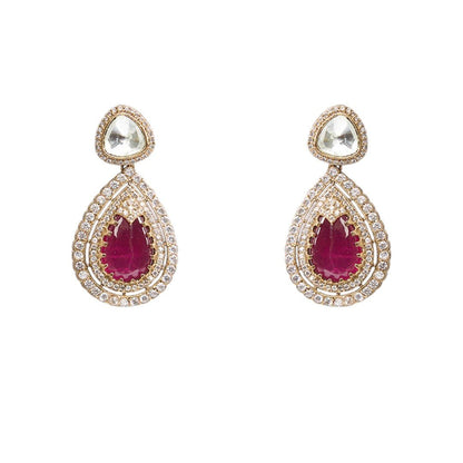 Regal Ruby Kundan Necklace Set – Dual - Layer Necklace with Earrings - Auraa Trends - necklace -  - Auraa Trends - Regal Ruby Kundan Necklace Set – Dual - Layer Necklace with Earrings