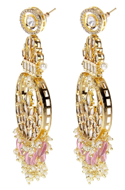 Resplendent Gold Plated Kundan Chandbaali Earrings - Auraa Trends - Chandbali - Resplendent Gold Plated Kundan Chaandbali