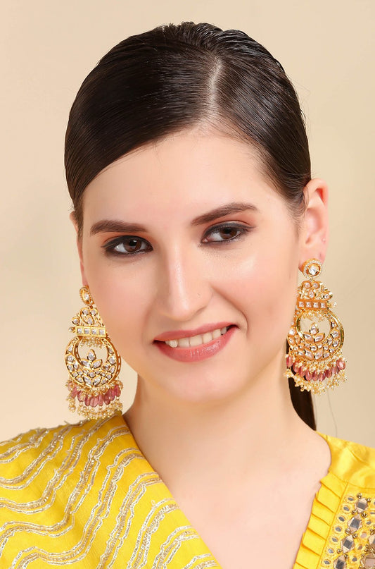 Resplendent Gold Plated Kundan Chandbaali Earrings - Auraa Trends - Chandbali - Resplendent Gold Plated Kundan Chaandbali