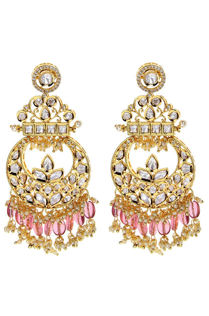 Resplendent Gold Plated Kundan Chandbaali Earrings - Auraa Trends - Chandbali - Resplendent Gold Plated Kundan Chaandbali