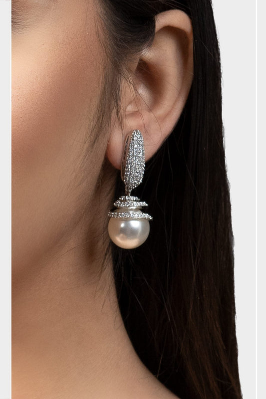 Rhodium Finish Diamond Drop Earrings - Auraa Trends - Drop - # - Auraa Trends - Rhodium Finish Diamond Drop Earrings