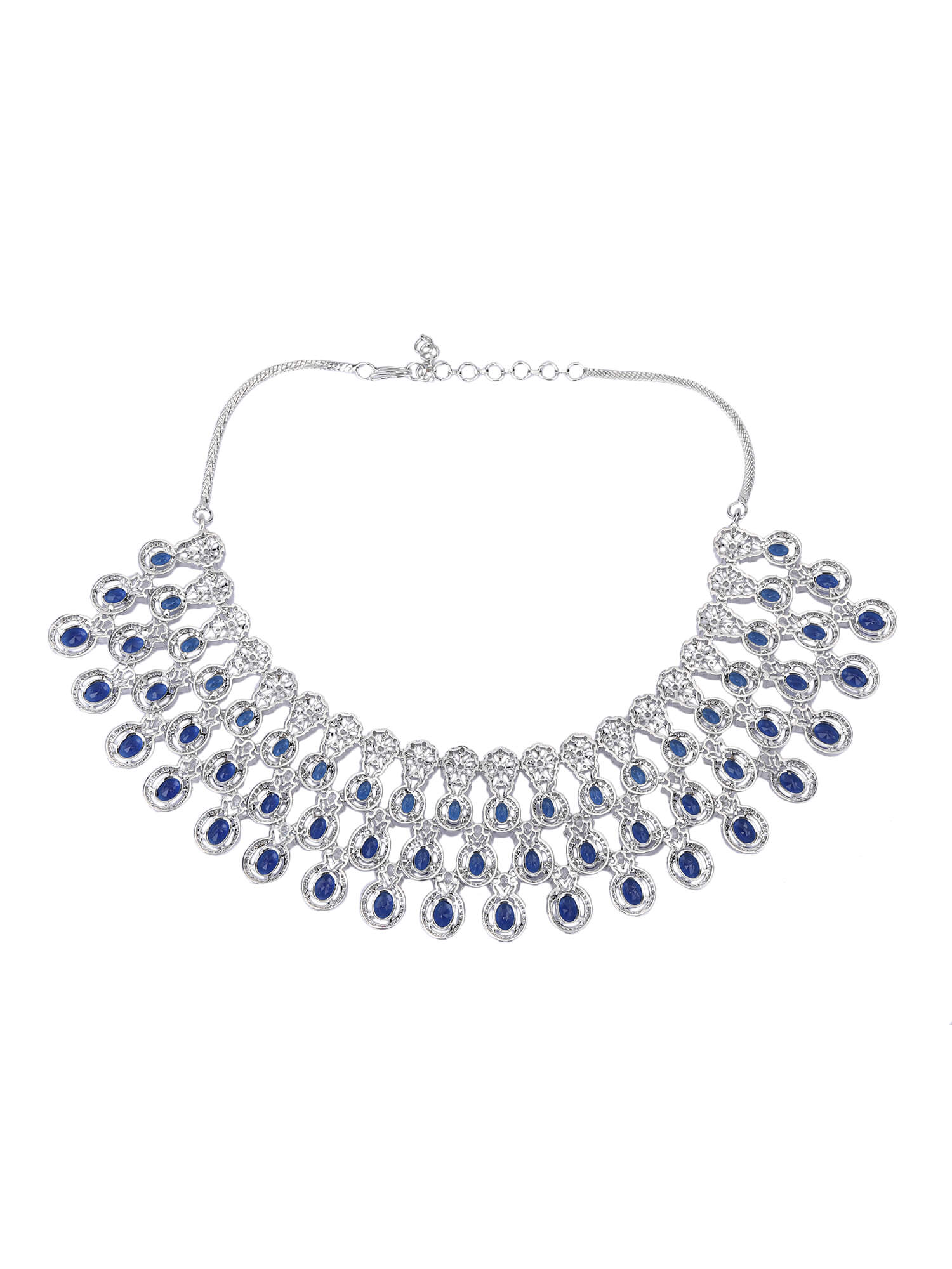 Rhodium Plated American Diamond Necklace Set For Women - Auraa Trends -Rhodium Plated American Diamond Necklace Set For Women