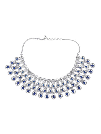 Rhodium Plated American Diamond Necklace Set For Women - Auraa Trends -Rhodium Plated American Diamond Necklace Set For Women