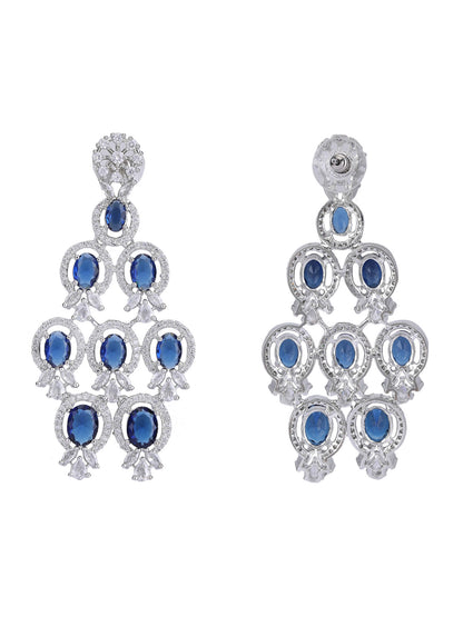 Rhodium Plated American Diamond Necklace Set For Women - Auraa Trends -Rhodium Plated American Diamond Necklace Set For Women