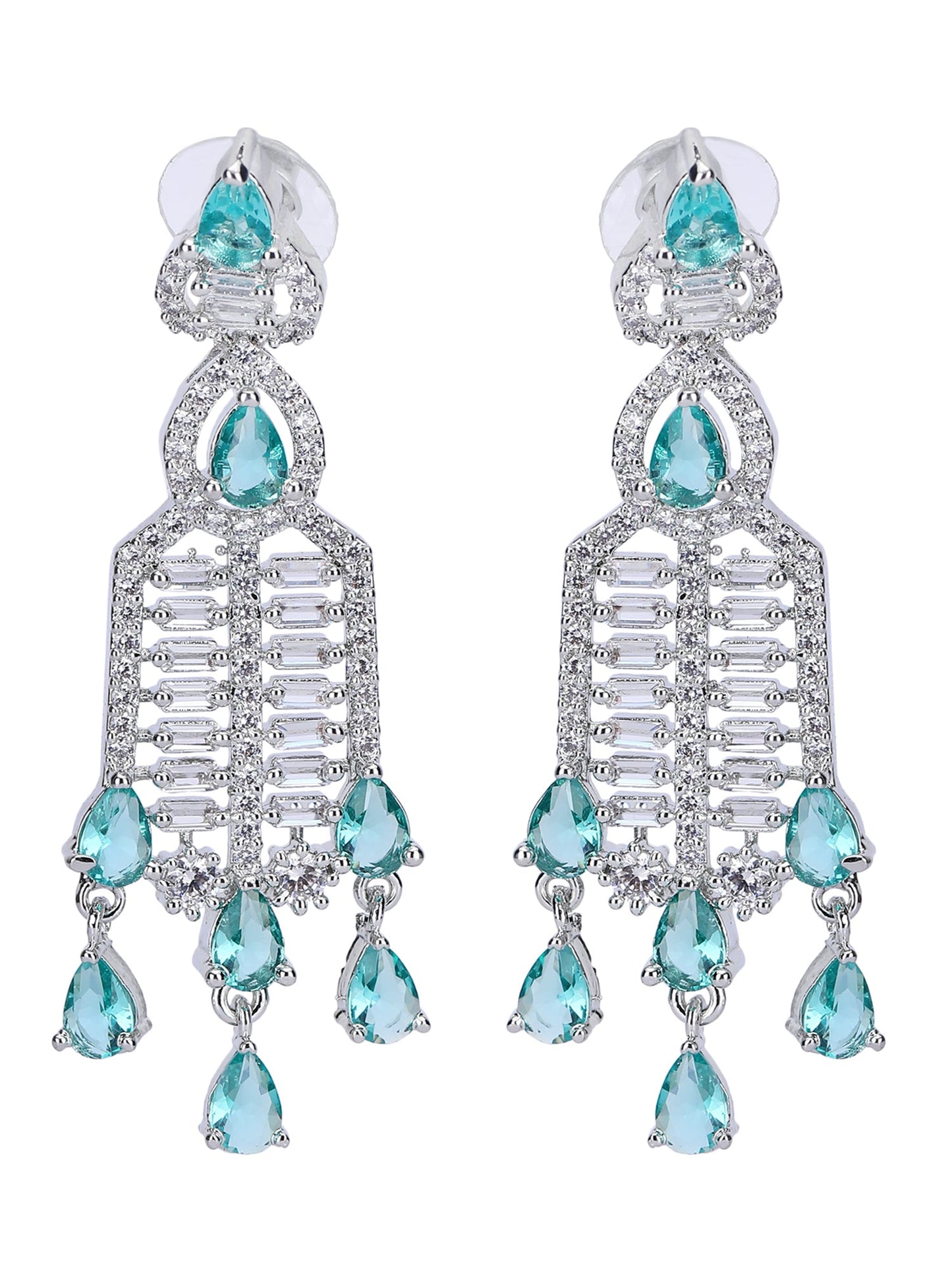 Rhodium Plated American Diamond Zircon Blue Necklace Set For Women and Girls - Auraa Trends - Necklace Set 2-3 Days
