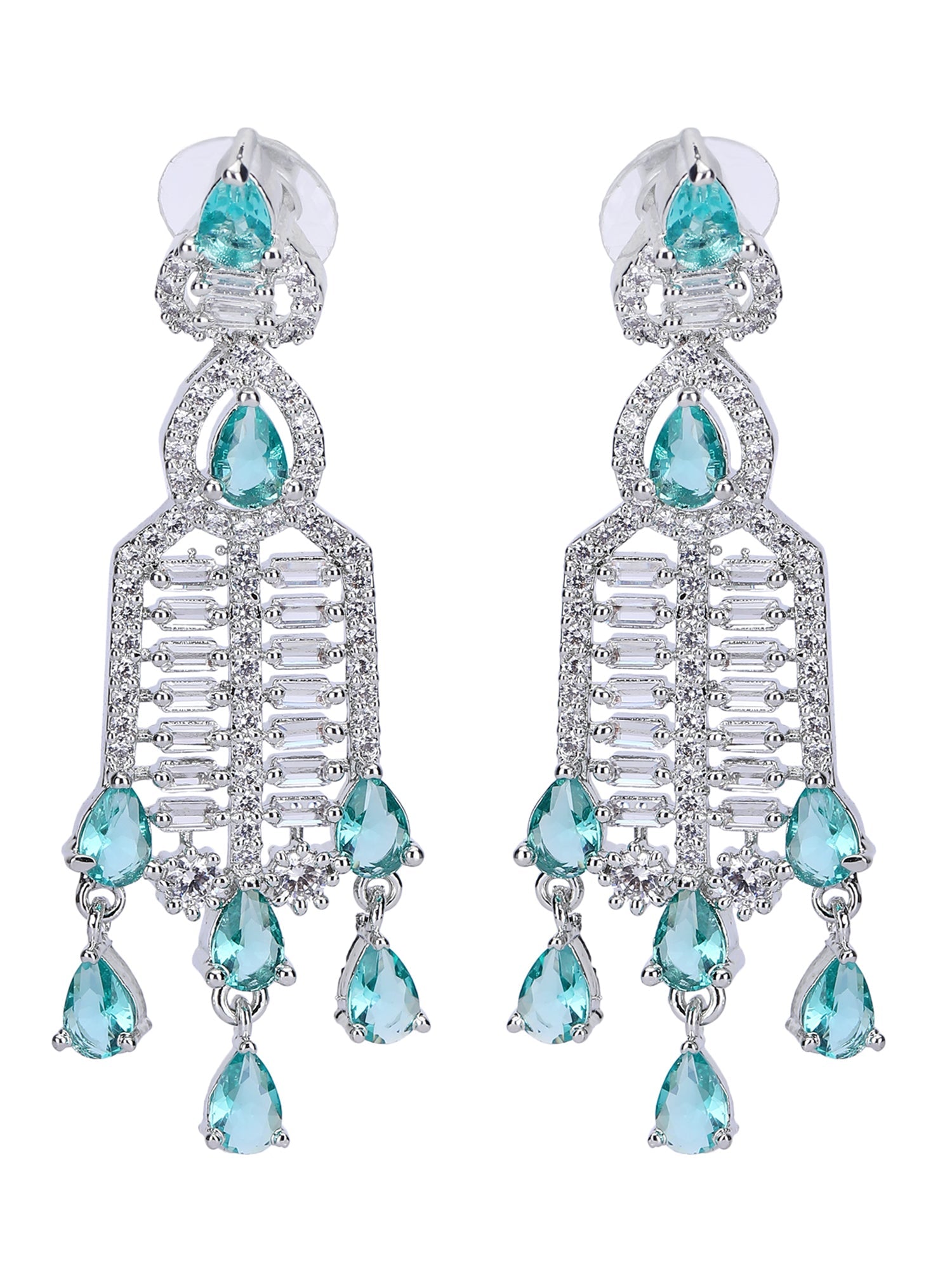 Rhodium Plated American Diamond Zircon Blue Necklace Set For Women and Girls - Auraa Trends - Necklace Set 2-3 Days