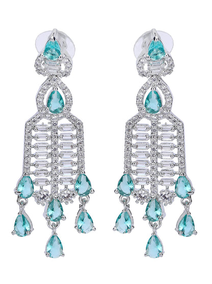 Rhodium Plated American Diamond Zircon Blue Necklace Set For Women and Girls - Auraa Trends - Necklace Set 2-3 Days