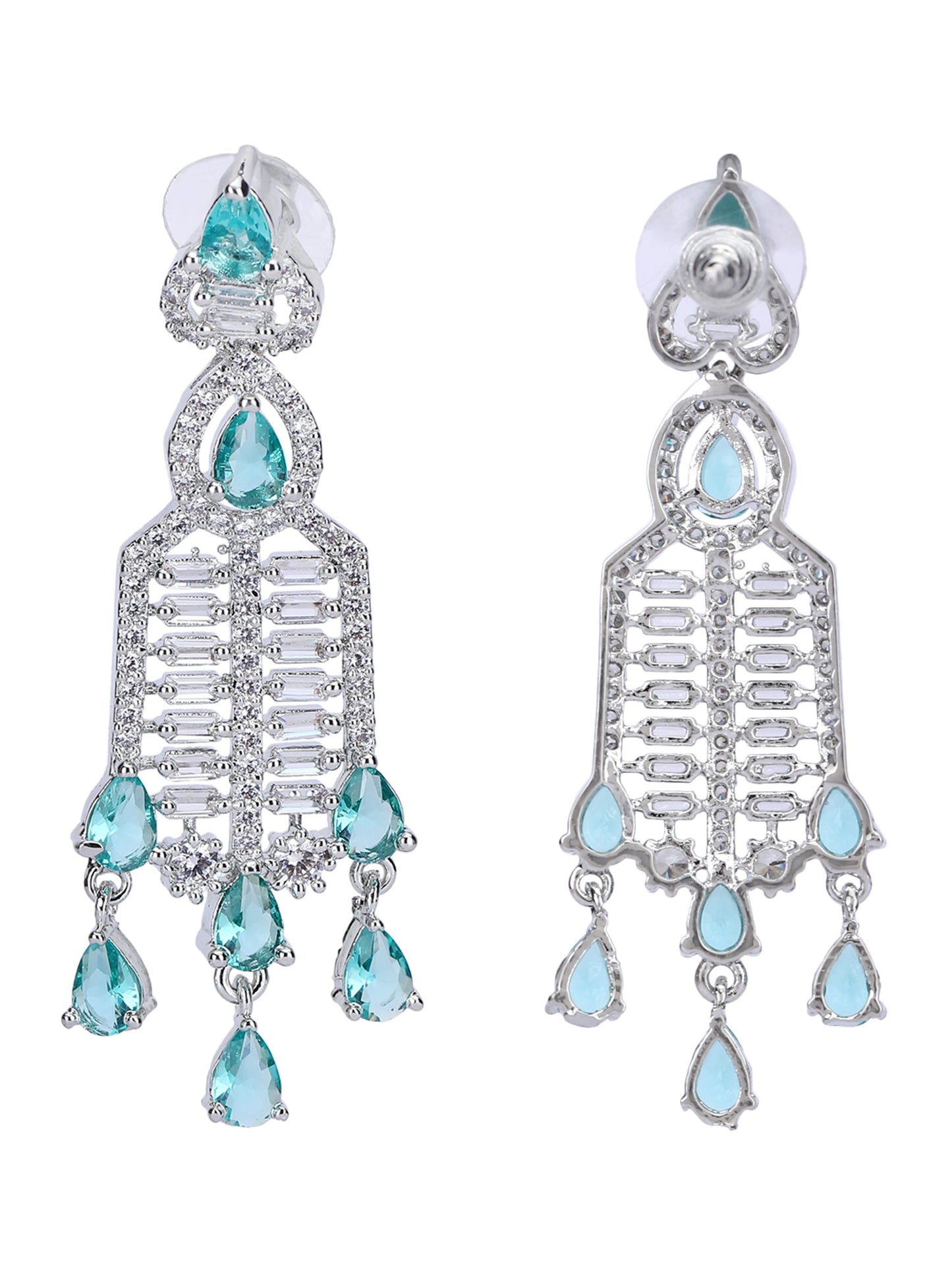 Rhodium Plated American Diamond Zircon Blue Necklace Set For Women and Girls - Auraa Trends - Necklace Set 2-3 Days