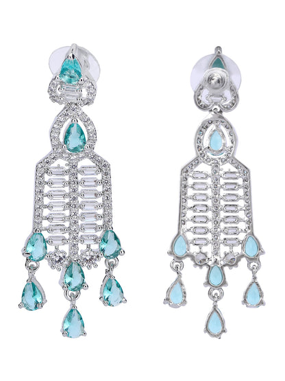 Rhodium Plated American Diamond Zircon Blue Necklace Set For Women and Girls - Auraa Trends - Necklace Set 2-3 Days