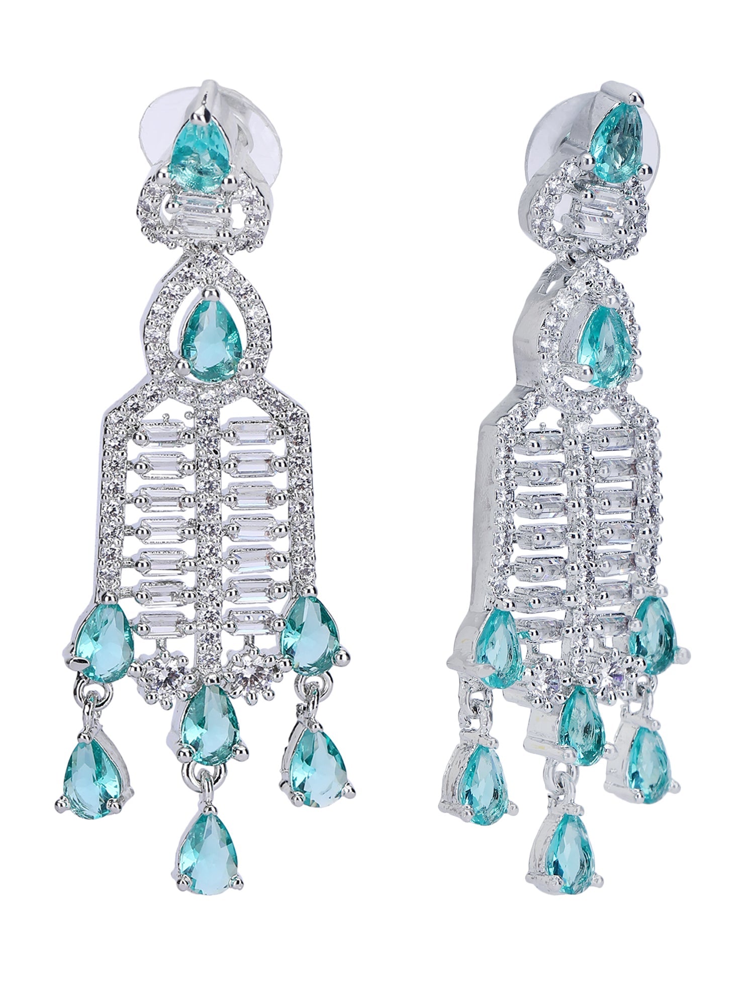 Rhodium Plated American Diamond Zircon Blue Necklace Set For Women and Girls - Auraa Trends - Necklace Set 2-3 Days
