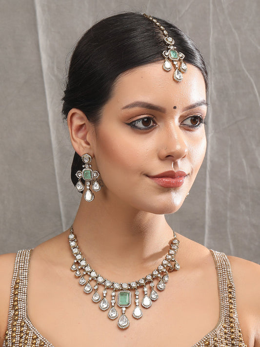 Rhodium-Plated American Diamond Zircon Contemporary Necklace Set - Auraa Trends - AD -AD Auraa Trends Collection necklace set