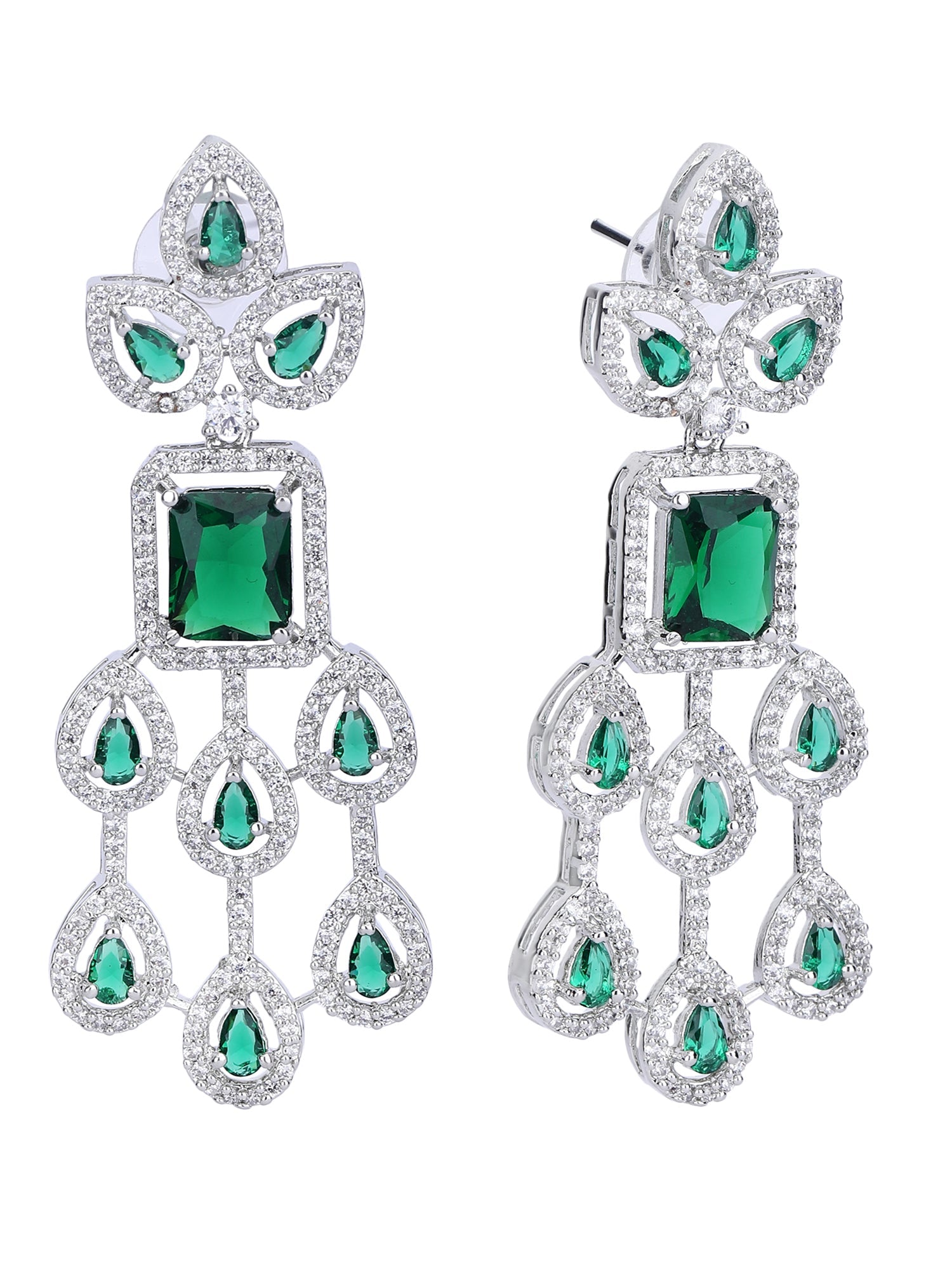 Rhodium Plated American Diamond Zircon Green Necklace Set - Auraa Trends - AD 2-3 Days 20/09/23 ad