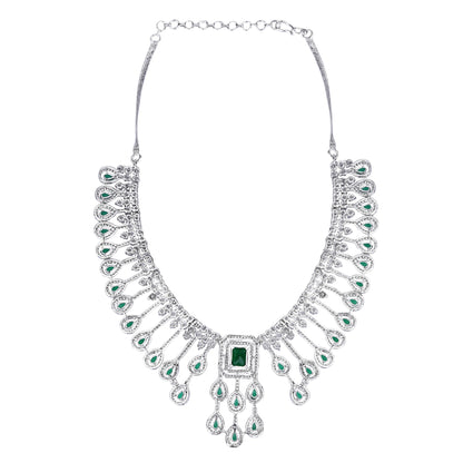 Rhodium Plated American Diamond Zircon Green Necklace Set - Auraa Trends - AD 2-3 Days 20/09/23 ad