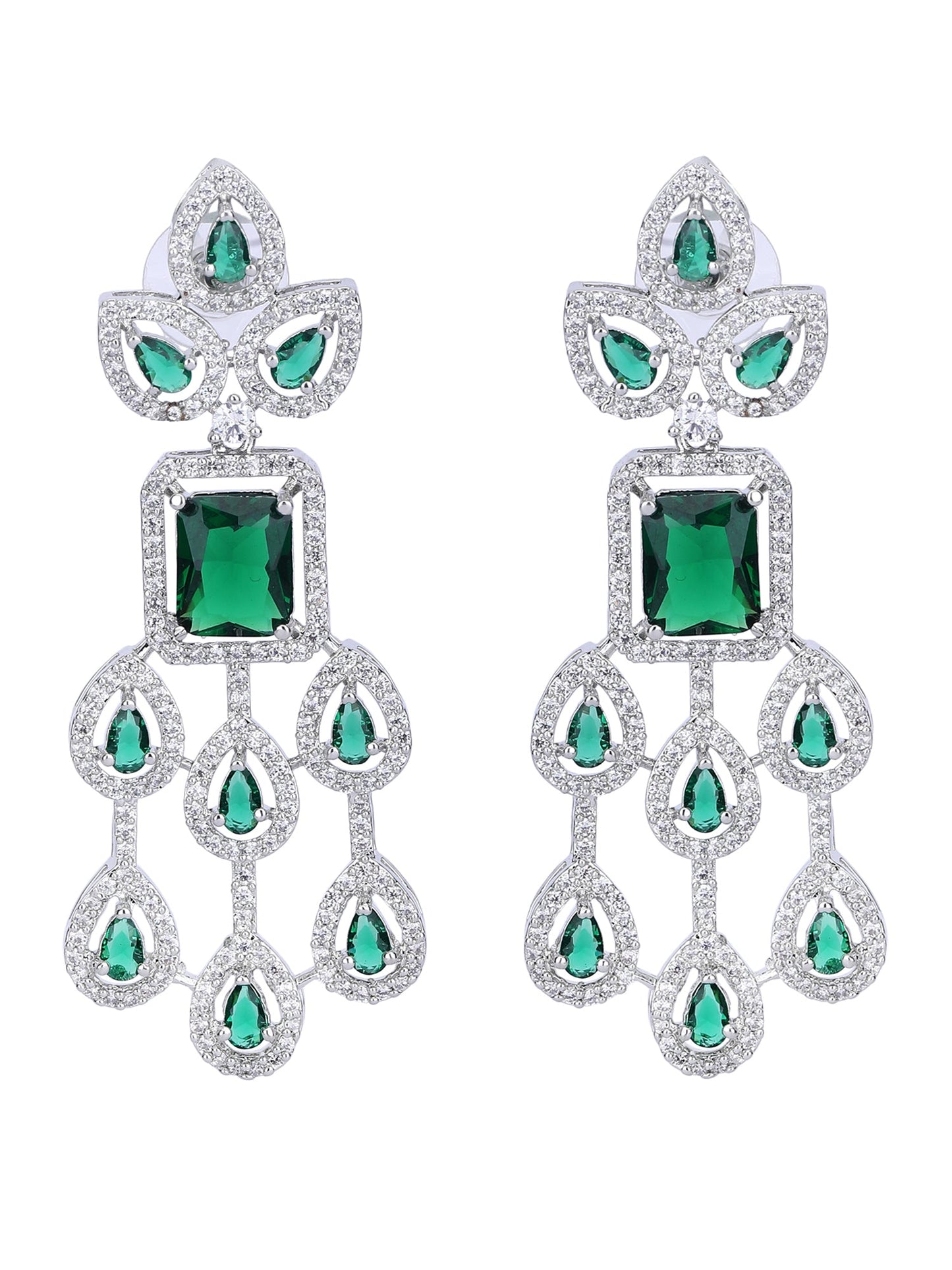Rhodium Plated American Diamond Zircon Green Necklace Set - Auraa Trends - AD 2-3 Days 20/09/23 ad