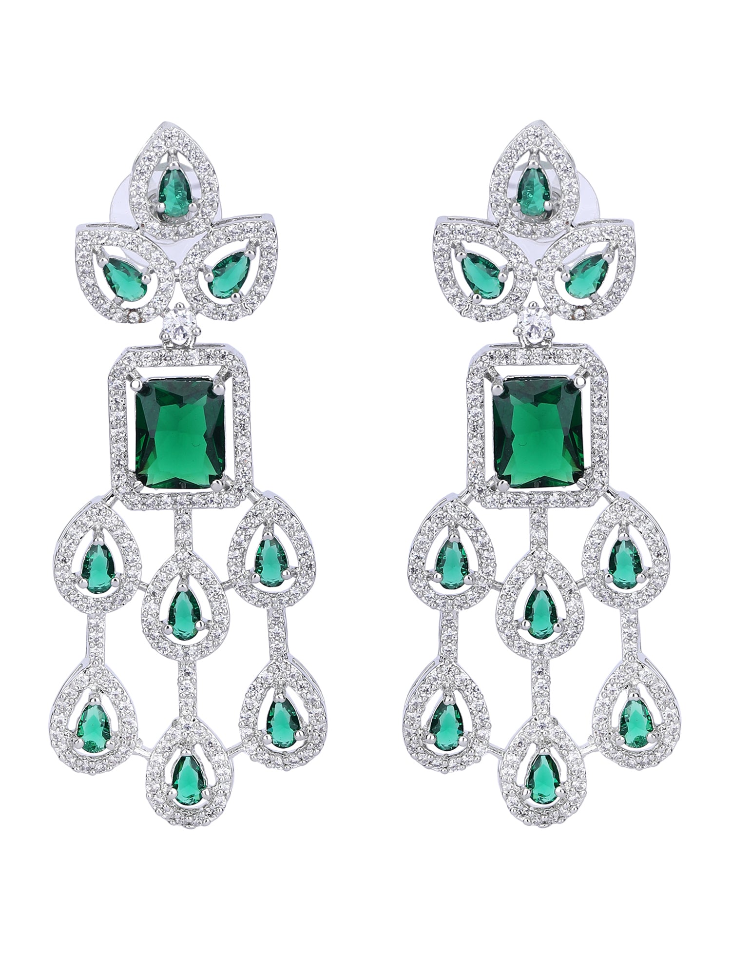 Rhodium Plated American Diamond Zircon Green Necklace Set - Auraa Trends - AD 2-3 Days 20/09/23 ad