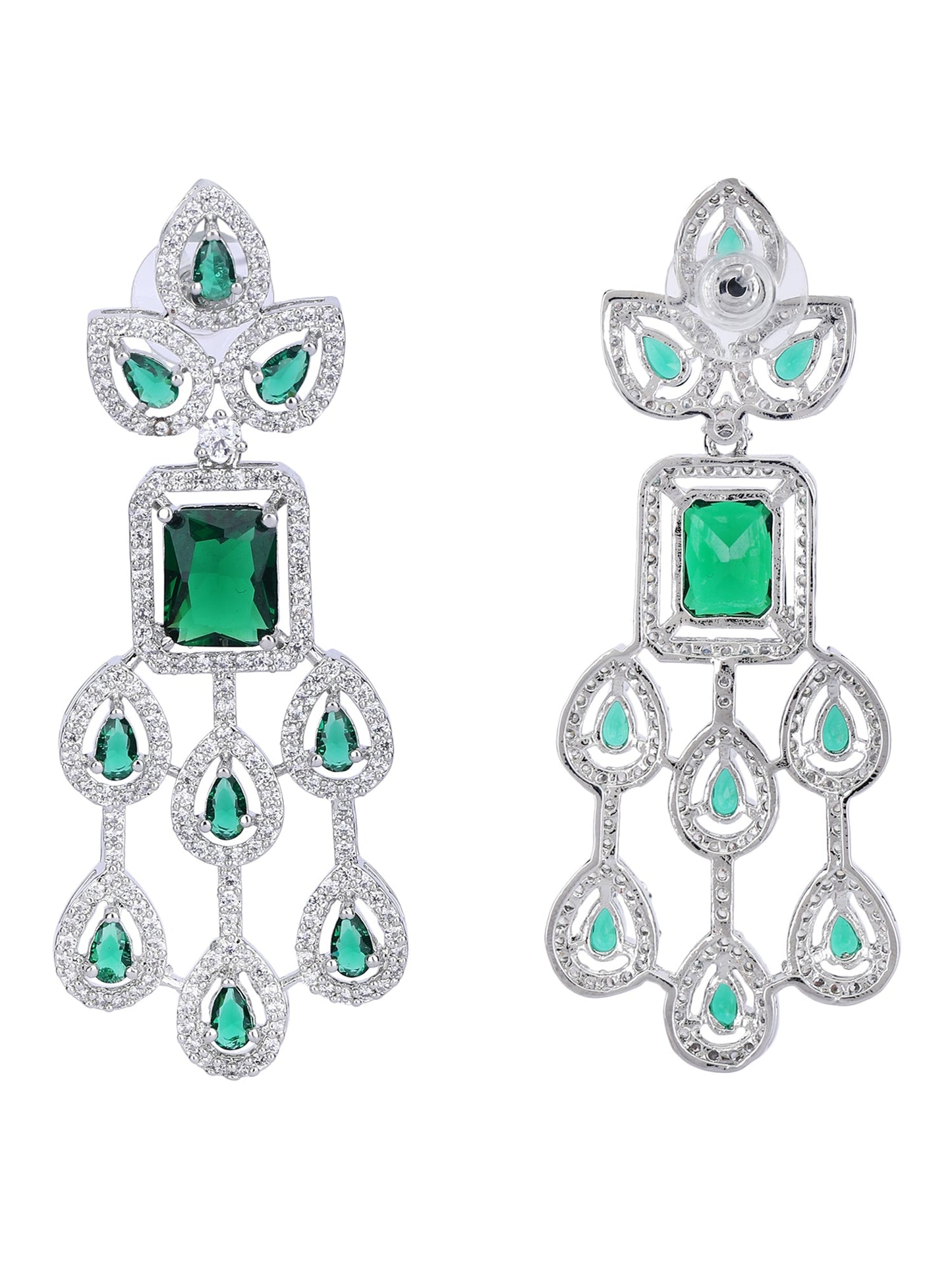 Rhodium Plated American Diamond Zircon Green Necklace Set - Auraa Trends - AD 2-3 Days 20/09/23 ad