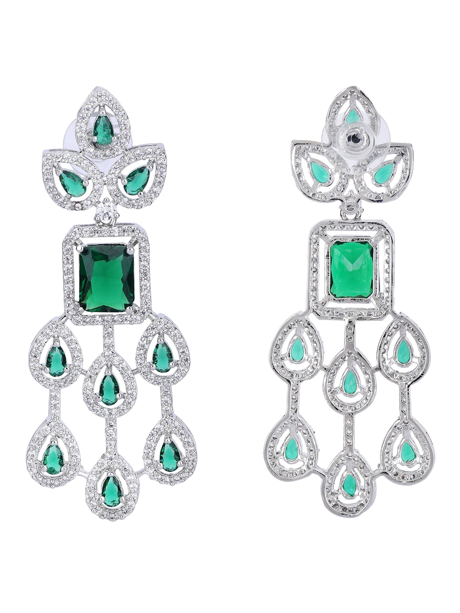 Rhodium Plated American Diamond Zircon Green Necklace Set - Auraa Trends - AD 2-3 Days 20/09/23 ad