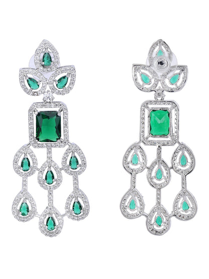Rhodium Plated American Diamond Zircon Green Necklace Set - Auraa Trends - AD 2-3 Days 20/09/23 ad