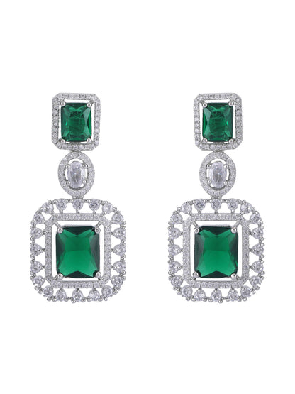 Rhodium Plated American Diamond zircon Green Necklace Set - Auraa Trends - Rhodium Plated American Diamond zircon Green