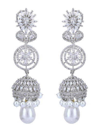 Rhodium Plated American Diamond Zircon Jhumka Earrings - Auraa Trends - Jhumka - Auraa Trends - american diamond earrings