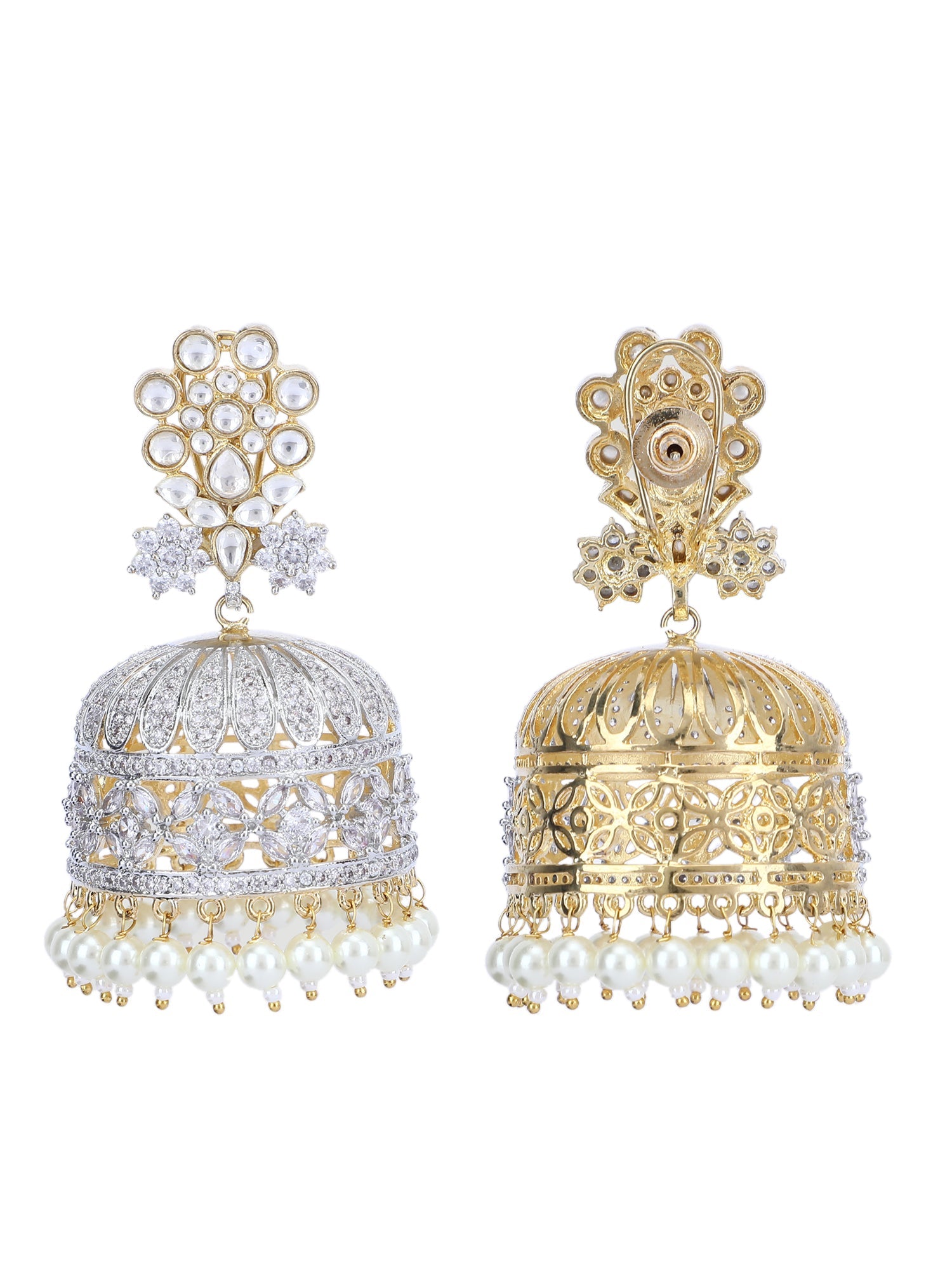 Rhodium Plated American Diamond Zircon White Jhumka Earring Set - Auraa Trends - Jhumka - Alloy American Diamond