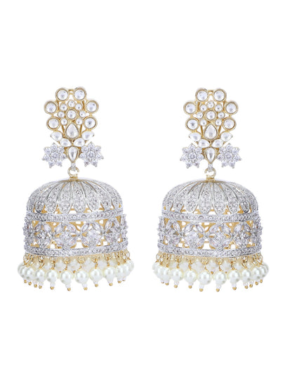 Rhodium Plated American Diamond Zircon White Jhumka Earring Set - Auraa Trends - Jhumka - Alloy American Diamond