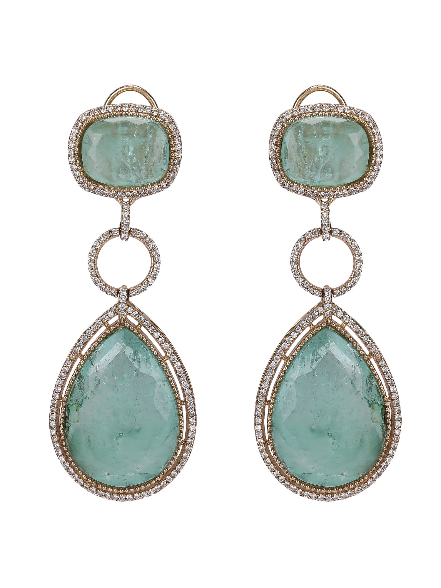 Rhodium Plated Green & White Pendant With Chain - Auraa Trends - Necklace Set - # - Auraa Trends - green kundan jewellery set