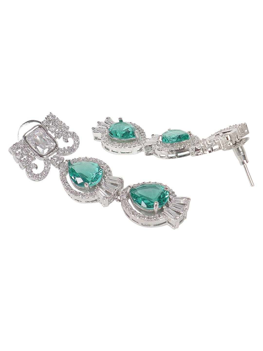 Rhodium Plated sea Green American Necklace Set For Women - Auraa Trends - AD - ad Blue Moissanite Necklace
