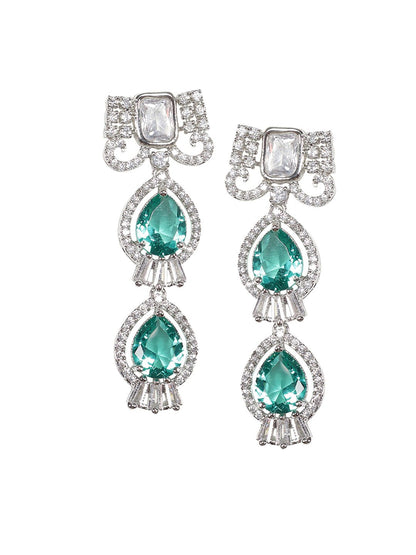 Rhodium Plated sea Green American Necklace Set For Women - Auraa Trends - AD - ad Blue Moissanite Necklace