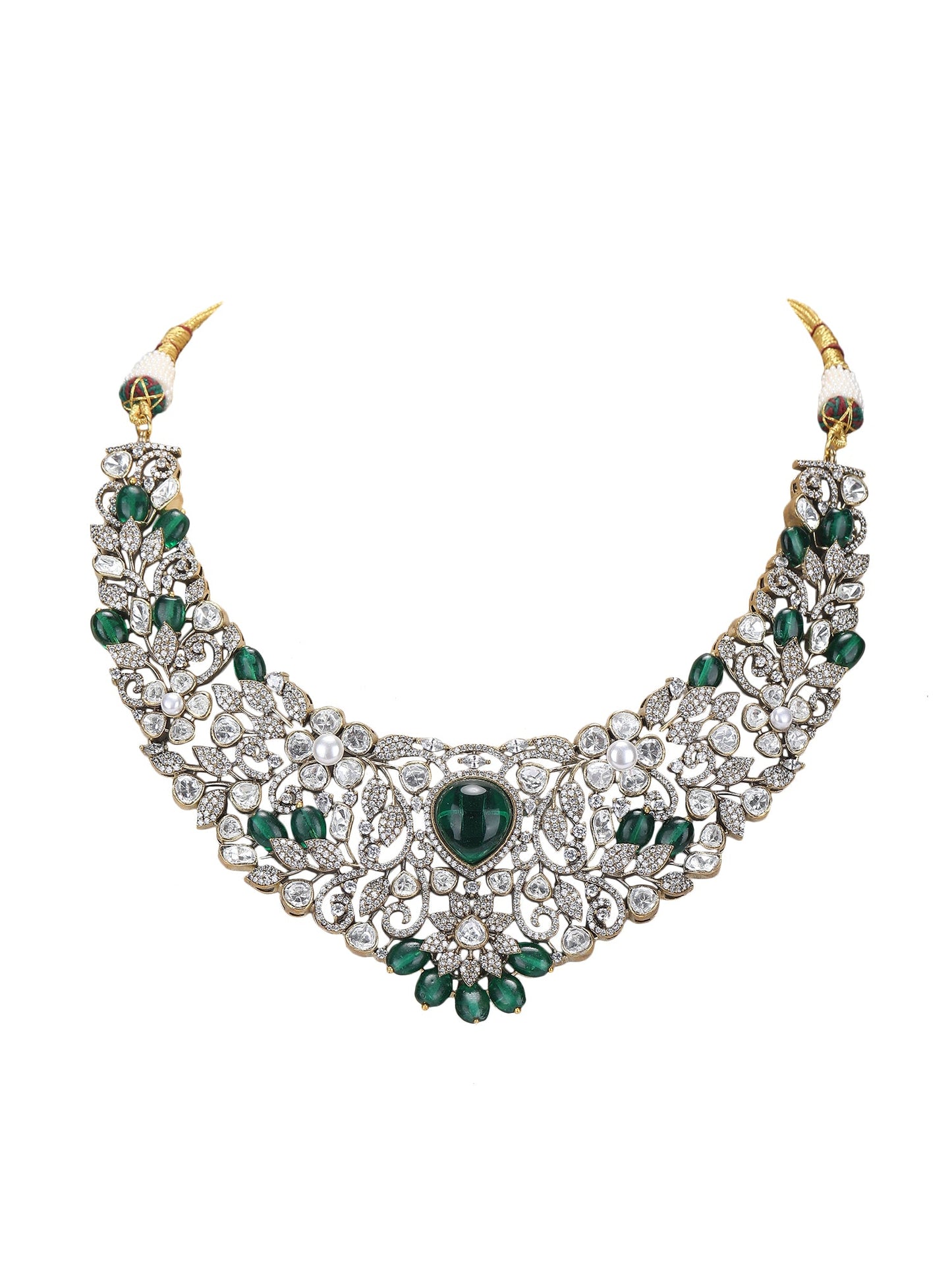 Rhodium Plated Zircon Green Necklace Set - Auraa Trends - Necklace Set - Trends - Rhodium Plated Zircon Green Necklace Set