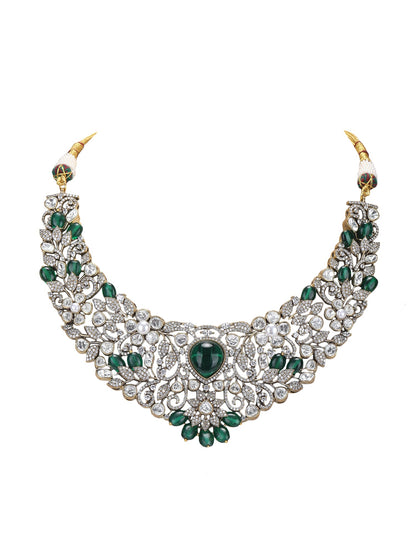 Rhodium Plated Zircon Green Necklace Set - Auraa Trends - Necklace Set - Trends - Rhodium Plated Zircon Green Necklace Set