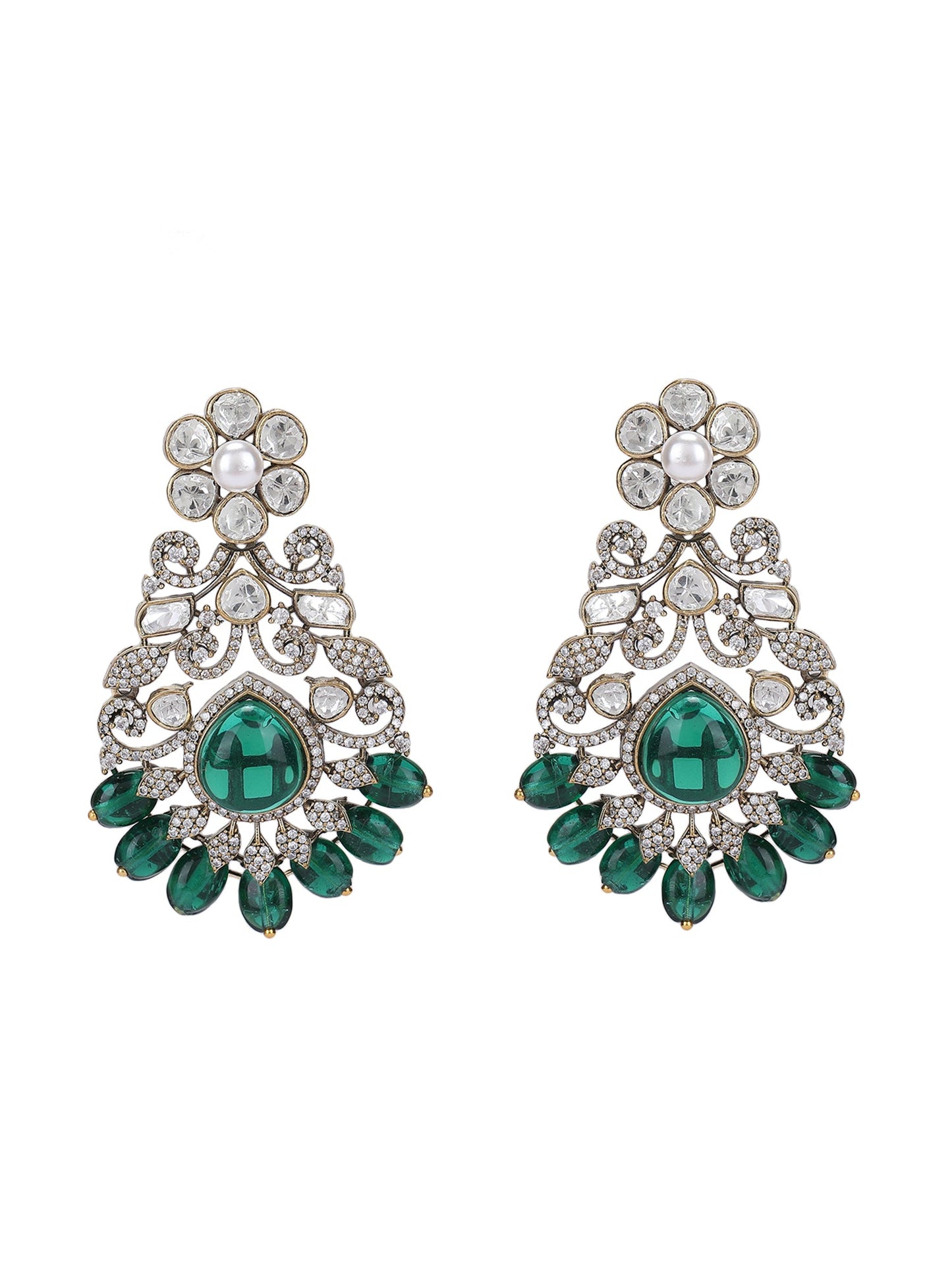 Rhodium Plated Zircon Green Necklace Set - Auraa Trends - Necklace Set - Trends - Rhodium Plated Zircon Green Necklace Set