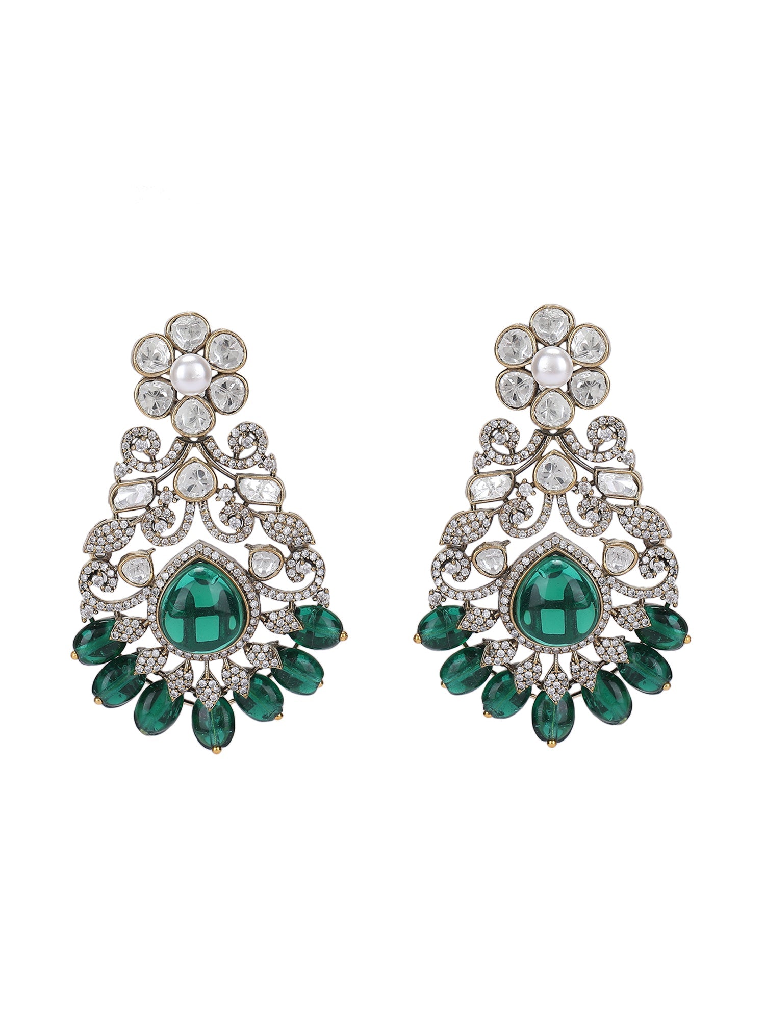 Rhodium Plated Zircon Green Necklace Set - Auraa Trends - Necklace Set - Trends - Rhodium Plated Zircon Green Necklace Set