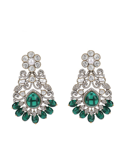 Rhodium Plated Zircon Green Necklace Set - Auraa Trends - Necklace Set - Trends - Rhodium Plated Zircon Green Necklace Set