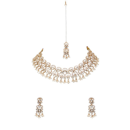 Royal Bridal Crystal Choker Set along with Earrings & Maangtikka - Auraa Trends - choker - # - Auraa Trends - Royal Bridal Crystal Choker Set along with Earrings & Maangtikka