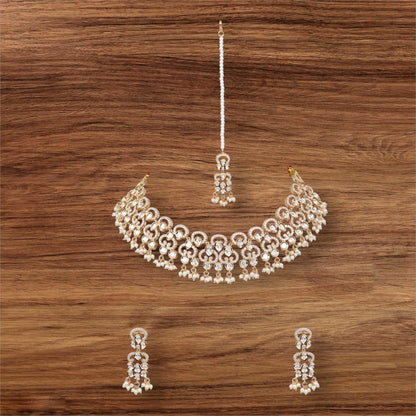 Royal Bridal Crystal Choker Set along with Earrings & Maangtikka - Auraa Trends - choker - # - Auraa Trends - Royal Bridal Crystal Choker Set along with Earrings & Maangtikka