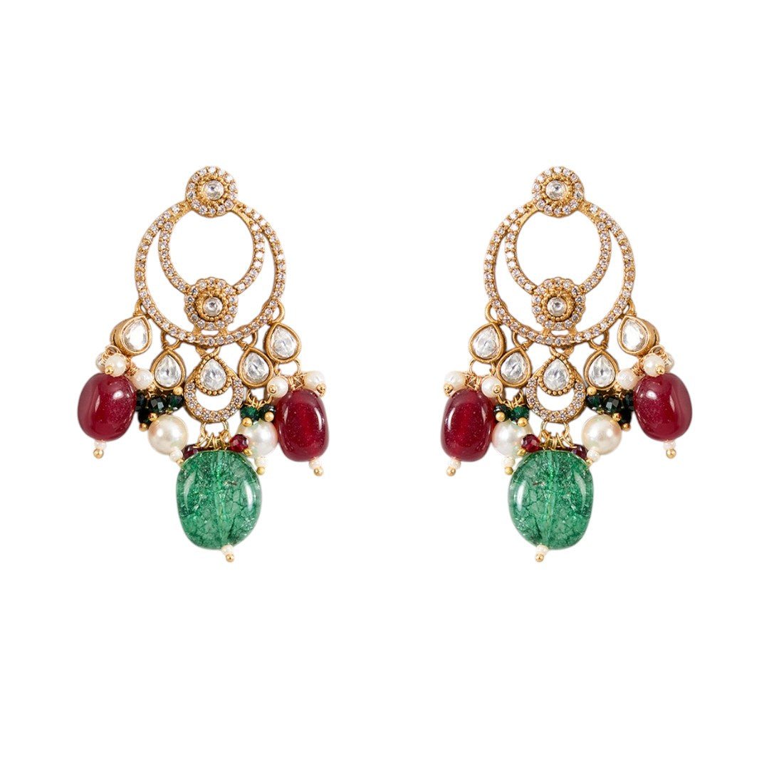 Royal Emerald &amp; Ruby Stone Bridal Choker Set - Auraa Trends - Choker - Royal Emerald &amp; Ruby Stone Bridal Choker Set