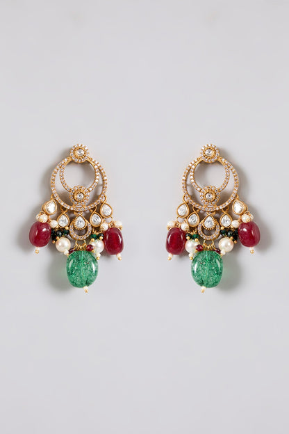 Royal Emerald &amp; Ruby Stone Bridal Choker Set, Auraa Trends heavy set Royal kundan jewelry set Polki stone choker necklace
