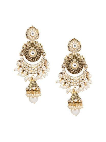 Royal Ethnic Pearl & Kundan Chandelier Earrings - Auraa Trends - Chandbali - Royal Ethnic Pearl & Kundan Chandelier Earrings