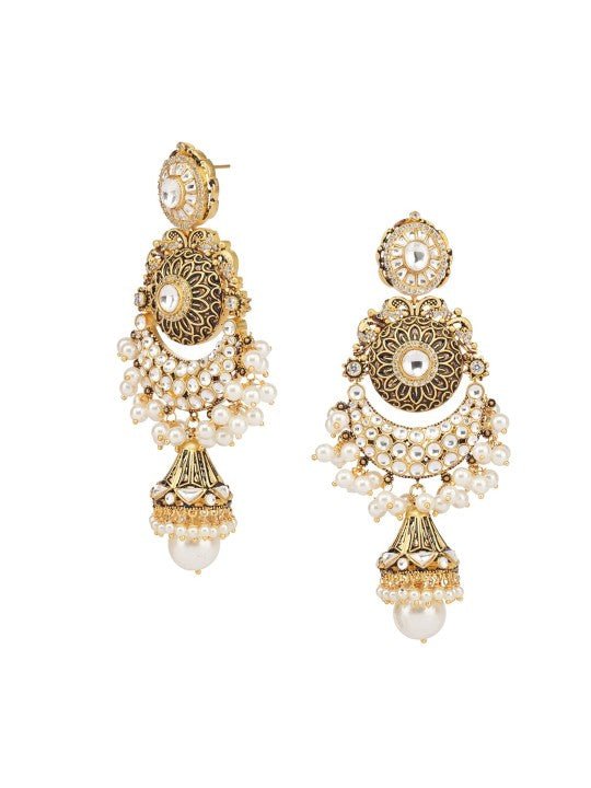 Royal Ethnic Pearl & Kundan Chandelier Earrings - Auraa Trends - Chandbali - Royal Ethnic Pearl & Kundan Chandelier Earrings