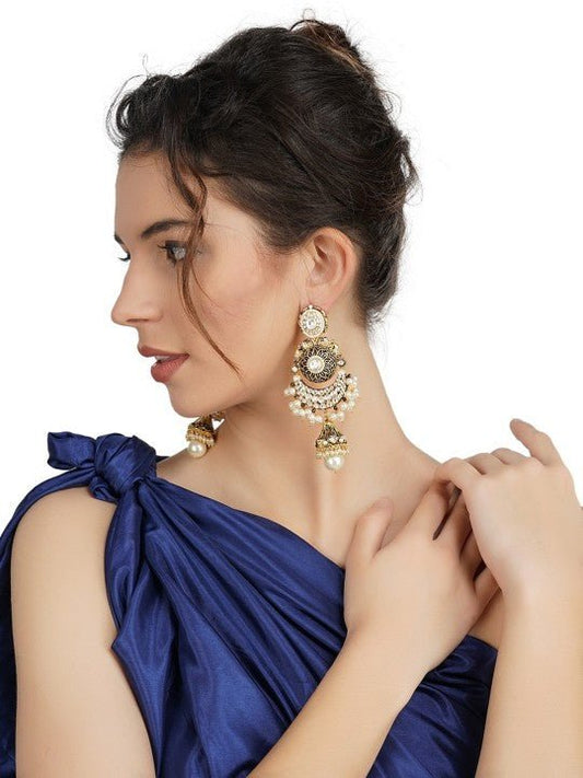 Royal Ethnic Pearl & Kundan Chandelier Earrings - Auraa Trends - Chandbali - Royal Ethnic Pearl & Kundan Chandelier Earrings