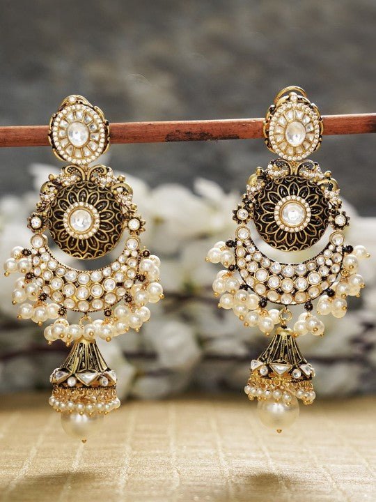 Royal Ethnic Pearl & Kundan Chandelier Earrings - Auraa Trends - Chandbali - Royal Ethnic Pearl & Kundan Chandelier Earrings