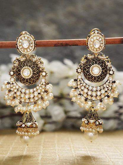 Royal Ethnic Pearl & Kundan Chandelier Earrings - Auraa Trends - Chandbali - Royal Ethnic Pearl & Kundan Chandelier Earrings