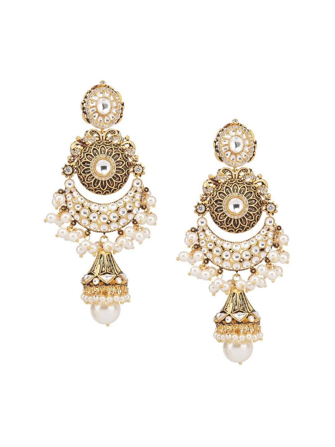 Royal Ethnic Pearl & Kundan Chandelier Earrings - Auraa Trends - Chandbali - Royal Ethnic Pearl & Kundan Chandelier Earrings