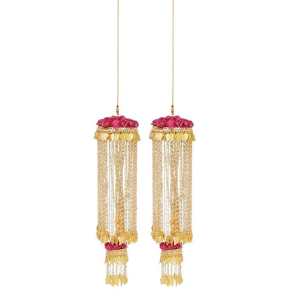 Royal Gold Plated Bridal kaleere with Pink Floral Embellishments – Alloy Wedding Jewelry - Auraa Trends - Pink Floral