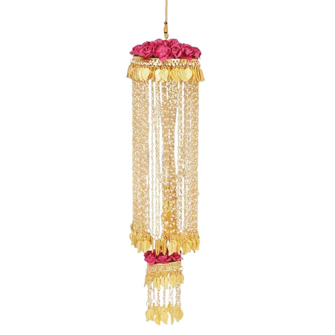 Royal Gold Plated Bridal kaleere with Pink Floral Embellishments – Alloy Wedding Jewelry - Auraa Trends - Pink Floral