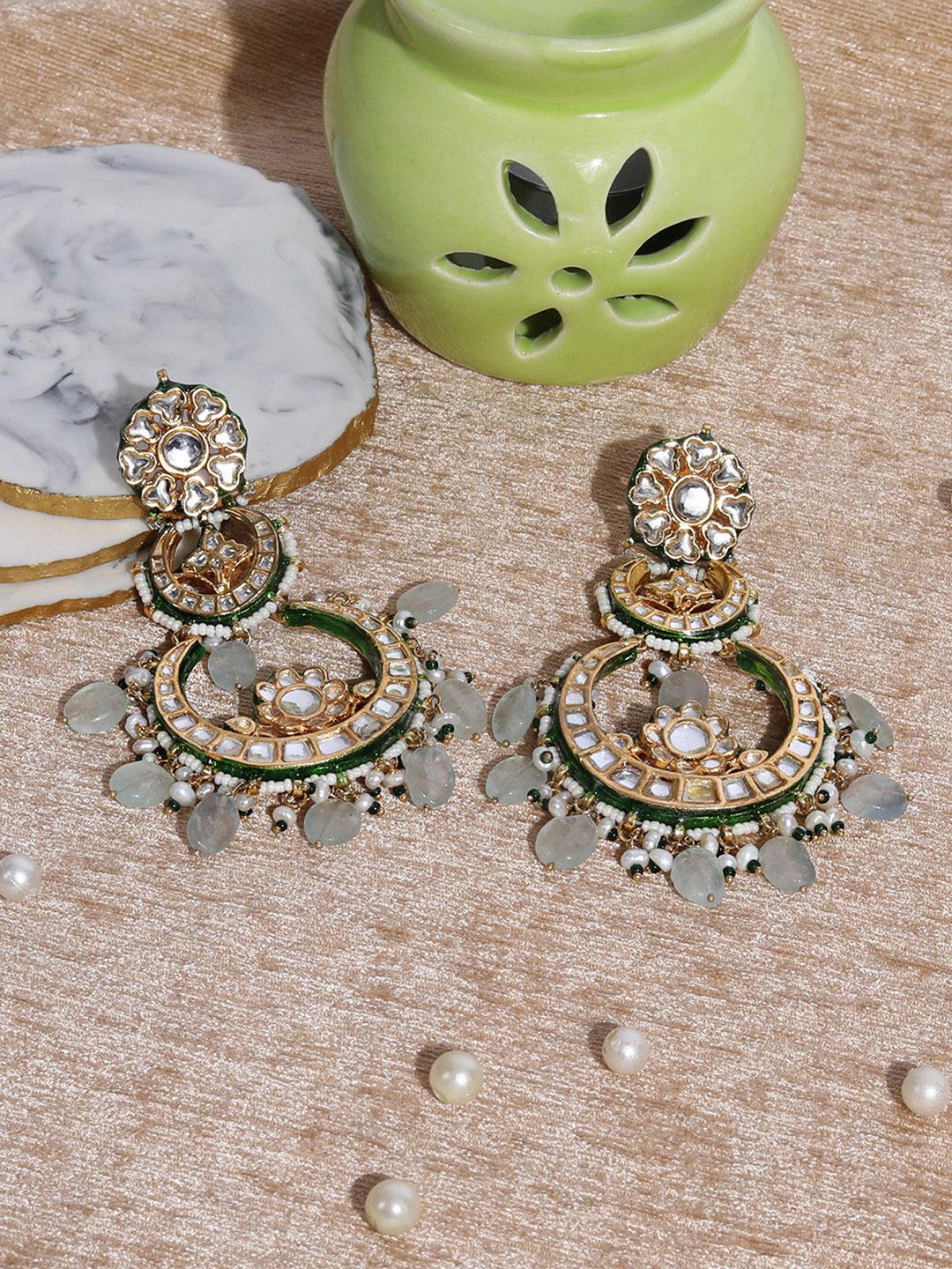 Royal Gold Plated Kundan Chandbaali Earrings - Auraa Trends - chand - # - Auraa Trends - Pristine Gold Plated Kundan Earrings