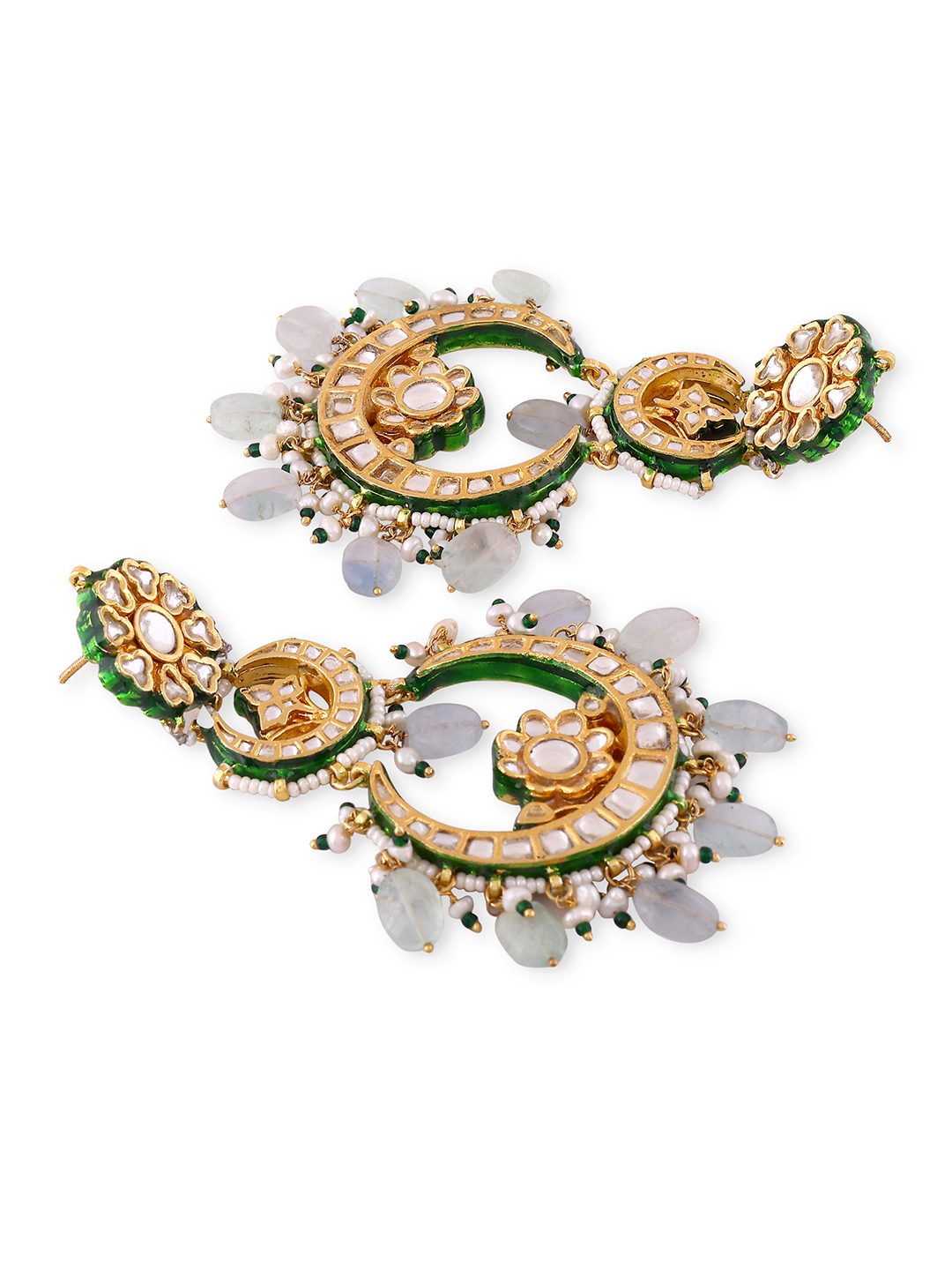 Royal Gold Plated Kundan Chandbaali Earrings - Auraa Trends - chand - # - Auraa Trends - Pristine Gold Plated Kundan Earrings